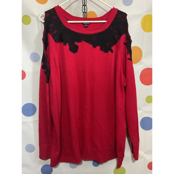 Torrid Size 4 Sweater Cutout Sleeves Red Blk - Picture 6 of 11